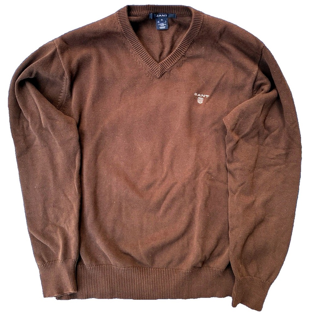 Gant Sweater V-Neck Sweater Knitted Logo Burgundy Cotton